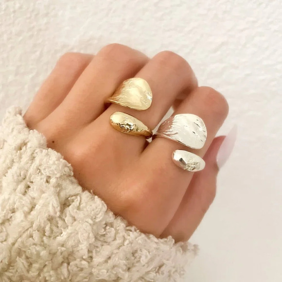 925 Sterling Silver Hammered Ring Chunky Wrap Ring Statement Ring Boho Ring - Picture 2 of 9